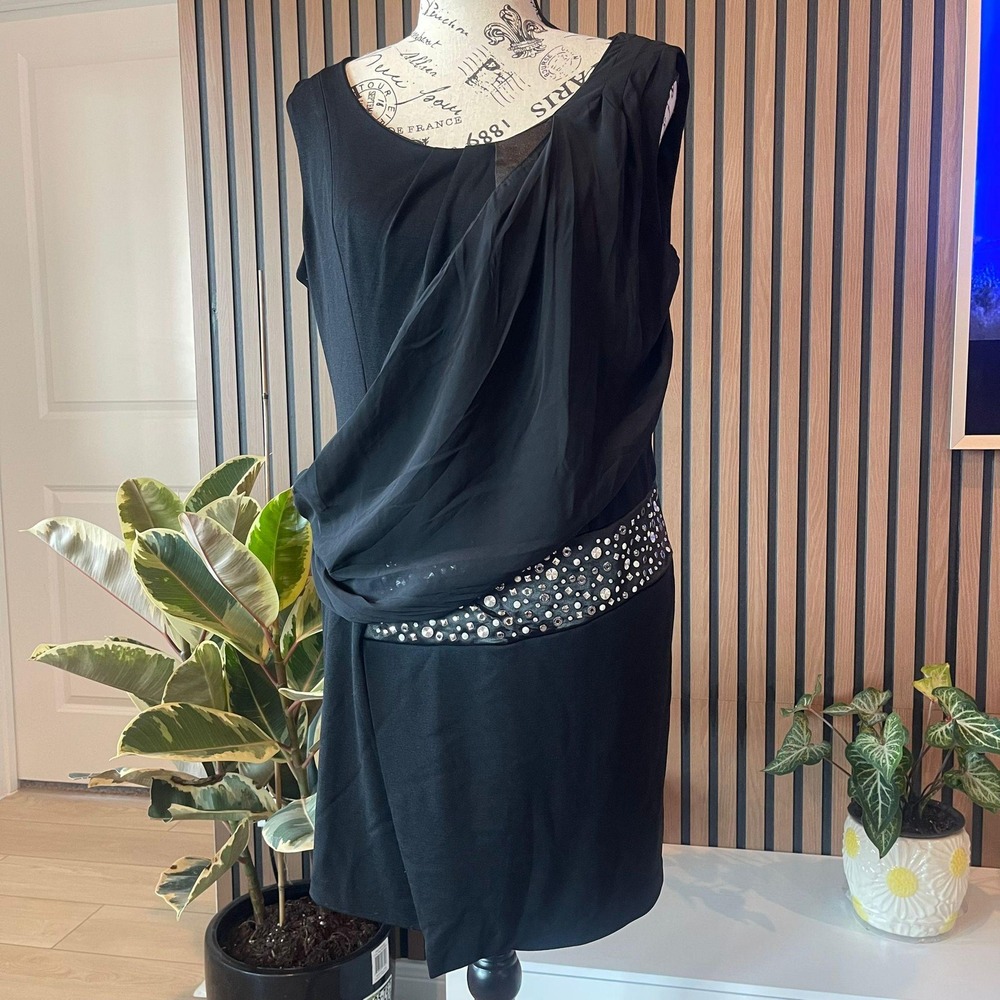 Sweet Miss‎ Black Sleeveless Sheath Dress Rhinestone Detail Party Cocktail